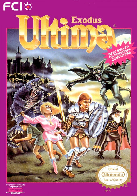 Ultima Exodus Complete in Box CIB Nintendo Entertainment System NES for retro video game enthusiasts featuring classic role playing gameplay turn based battles fantasy world exploration character progression epic quests complete in box collectible gaming appeal front cover