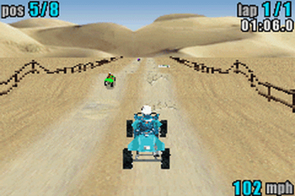 ATV Quad Power Racing for Game Boy Advance, gameplay for an off-road racing video game with quad bike gameplay, track challenges, stunt elements, and fast-paced competition