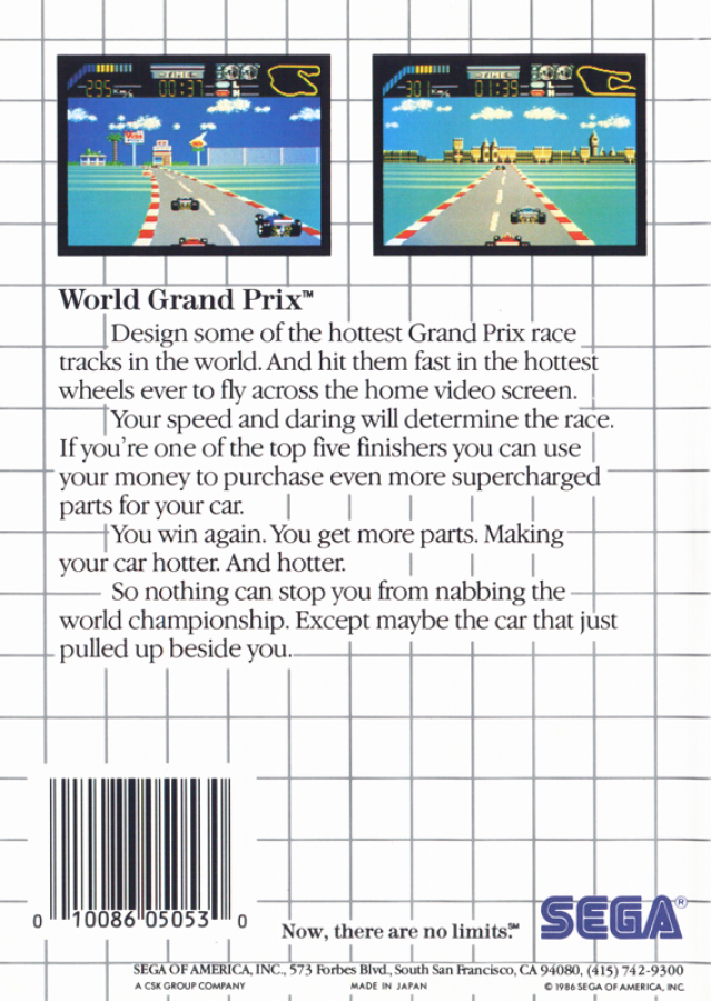 World Grand Prix Sega Master System retro video game racing back of case (1986)