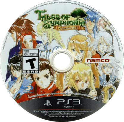 Tales of Symphonia Chronicles PS3 Sony PlayStation 3 JRPG role playing game anime style fantasy adventure Bandai Namco Tales series dual game collection Symphonia Dawn of the New World turn based combat party driven story PlayStation 3 software video game title disc