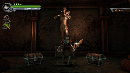 MediEvil game for the PlayStation 4 featuring action adventure gameplay with hack and slash combat puzzle solving and a gothic fantasy setting as Sir Daniel Fortesque battles undead enemies in a remade version of the classic PlayStation title gameplay 