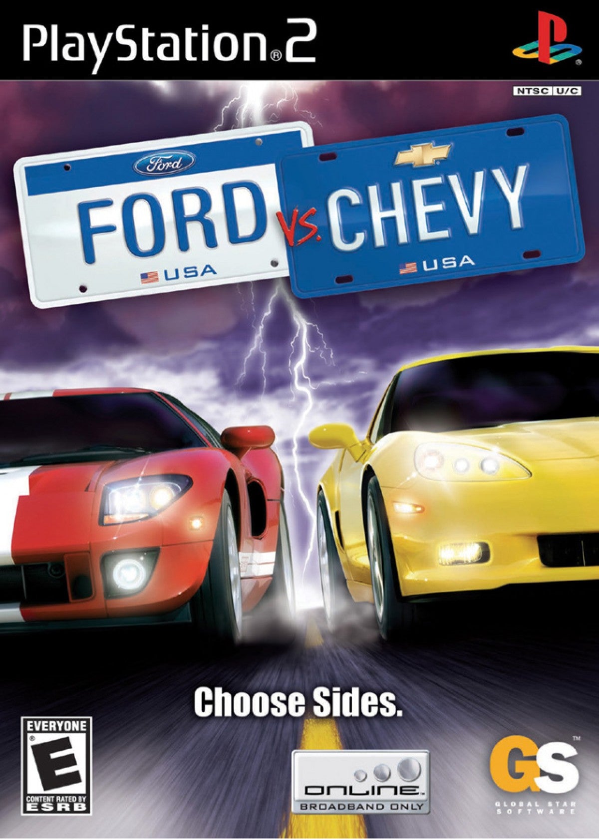 Ford vs Chevy PS2 Sony PlayStation 2 racing game drag racing muscle cars Ford Chevrolet rivalry car customization street racing competition automotive racing gameplay retro gaming PlayStation 2 software video game title cover art