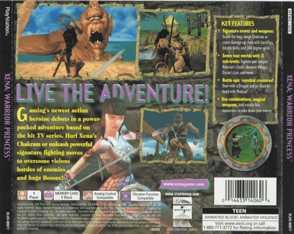 Xena: Warrior Princess back of case for PlayStation 1 (PS1) action-adventure video game