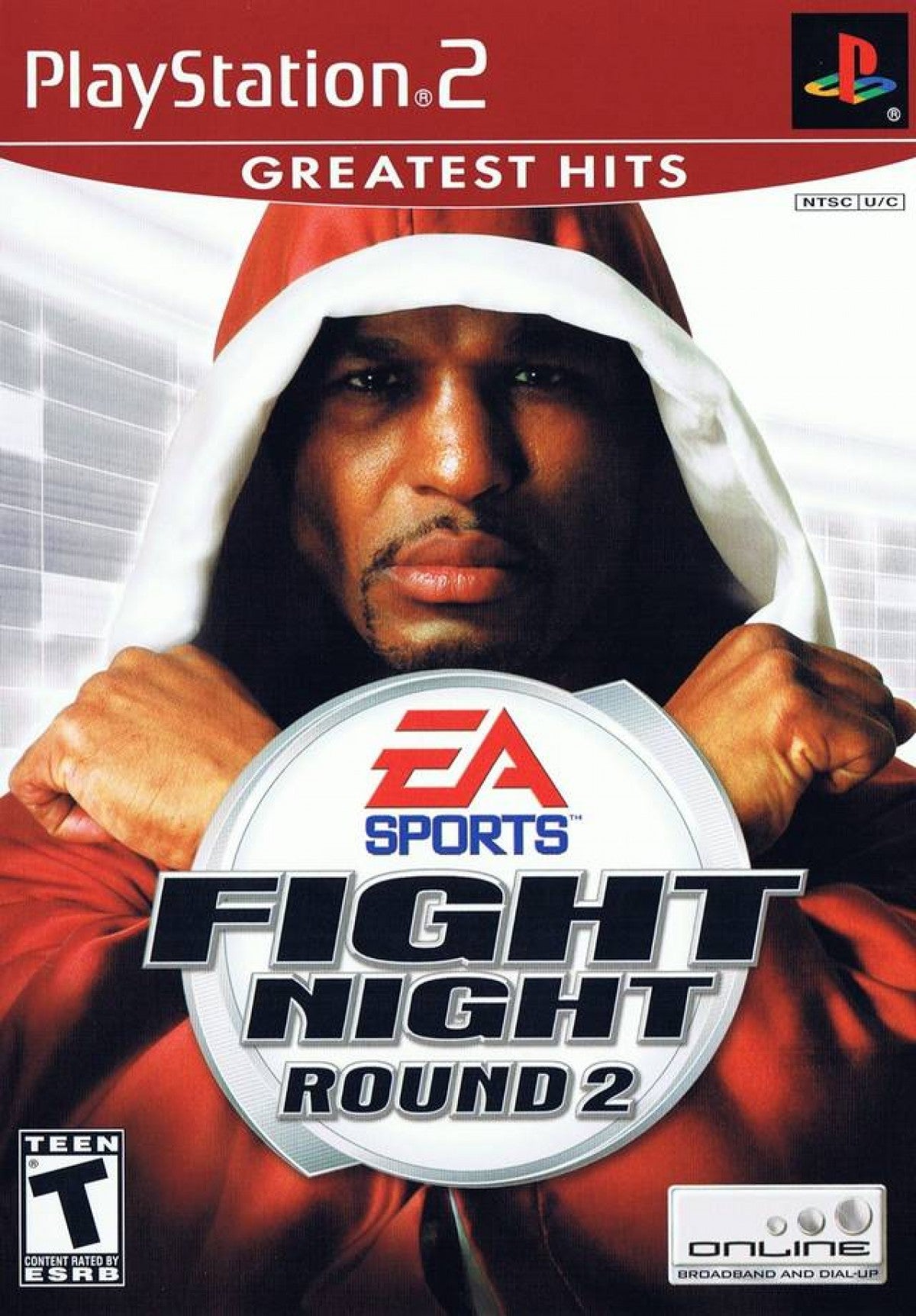 Fight Night Round 2 Greatest Hits PlayStation 2 PS2 video game featuring boxing sports simulation gameplay professional boxing matches realistic boxer movements punch combinations defensive blocking counterpunching career mode championship fights boxer customization and classic PlayStation 2 boxing action Greatest Hits edition retro video game collection collectible gaming appeal cover art