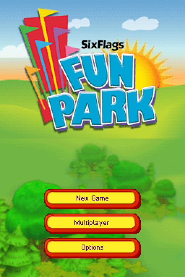 Six Flags Fun Park party simulation home page for Nintendo DS (DS) video game