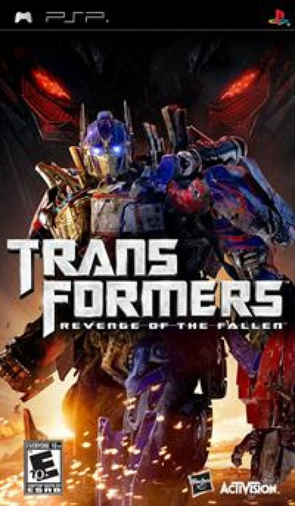 Transformers Revenge of the Fallen PSP for action video game fans featuring Autobots and Decepticons fast paced robot combat vehicle transformations explosive missions powerful weapons cinematic battles and portable PlayStation Portable gameplay collectible gaming appeal front