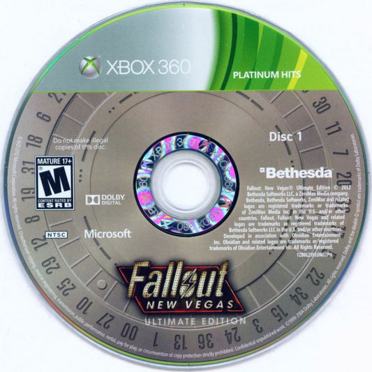 Fallout New Vegas Ultimate Edition Xbox 360/Xbox One post-apocalyptic RPG with faction choices open-world exploration and all included DLC content disc 1