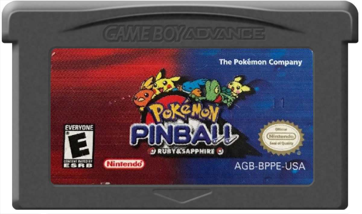 Pokémon Pinball Ruby and Sapphire for Game Boy Advance pinball arcade game featuring Pokémon catching mechanics Ruby and Sapphire themed tables rumble gameplay collectible Pokémon gameplay cartridge