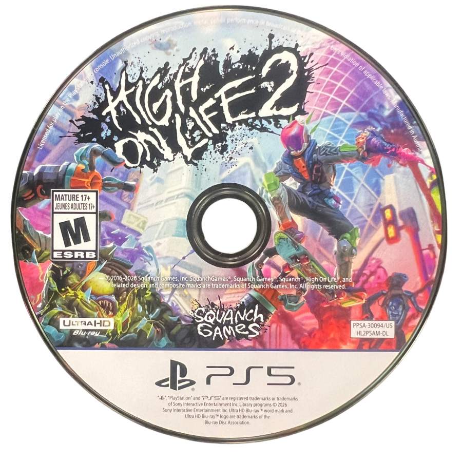 High on Life 2 PlayStation 5 PS5 for first person shooter video game fans featuring comedic sci fi action colorful alien worlds talking weapons bounty hunting missions fast paced gunplay platforming exploration unique characters and irreverent humor with immersive next generation gameplay collectible gaming appeal disc