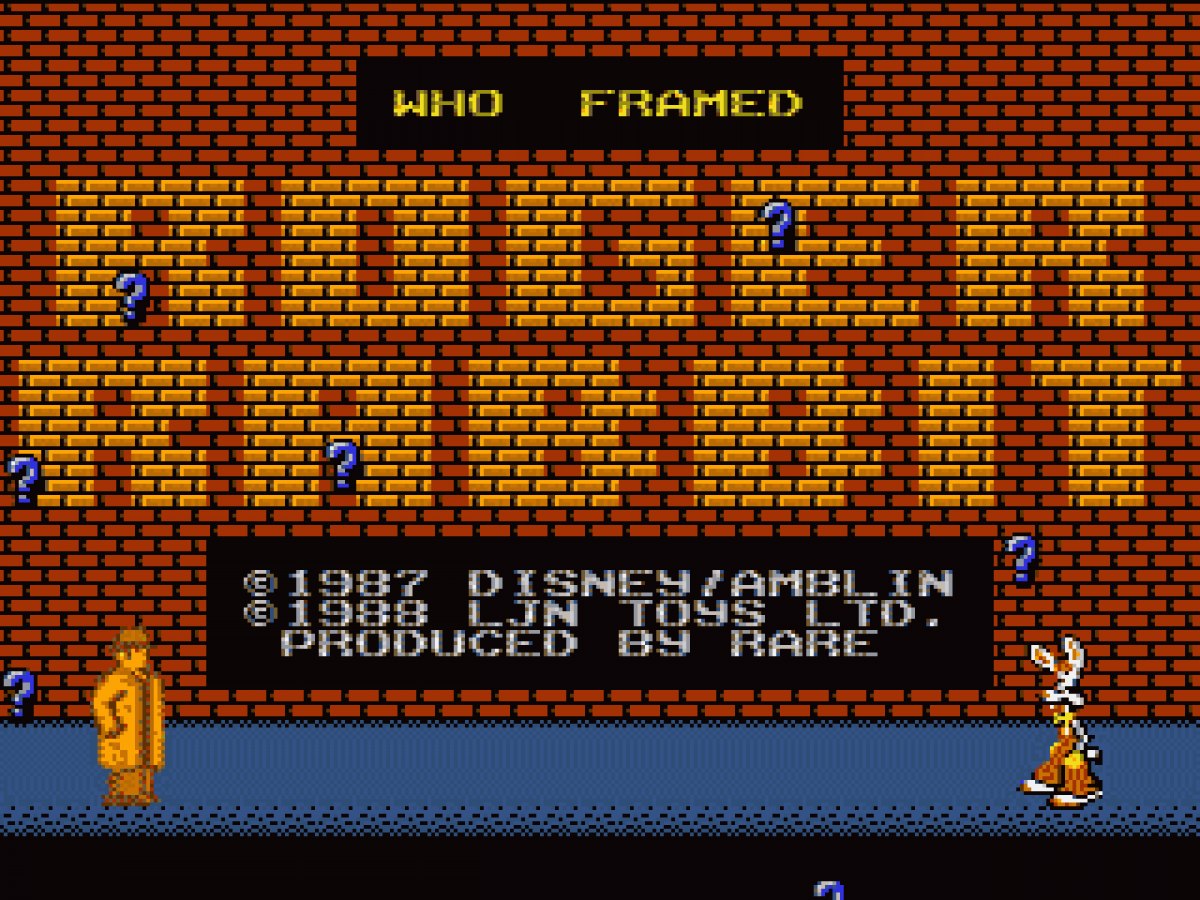 Who Framed Roger Rabbit retro NES video game Who Framed Roger Rabbit cartoon adventure action puzzle solving detective gameplay movie based classic console title Nintendo Entertainment System release title screen