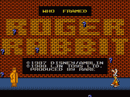 Who Framed Roger Rabbit retro NES video game Who Framed Roger Rabbit cartoon adventure action puzzle solving detective gameplay movie based classic console title Nintendo Entertainment System release title screen