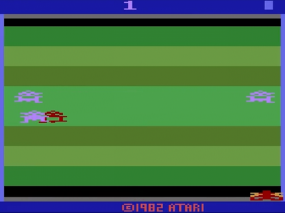 Demons to Diamonds Atari 2600 inspired design featuring classic arcade shooter aesthetic vintage joystick gameplay minimalist pixel graphics retro score chasing action early home console gaming history nostalgic Atari presentation gameplay 