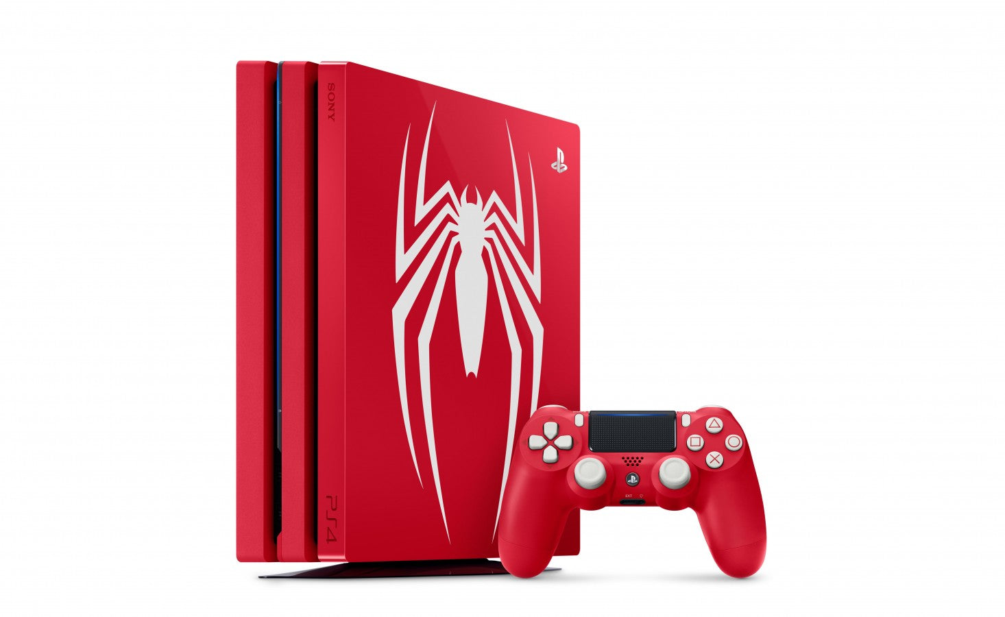 PlayStation 4 Pro Console (PS4) [1TB Spider-Man Edition] featuring high definition 4K gaming output and a unique Spider-Man console and controller design