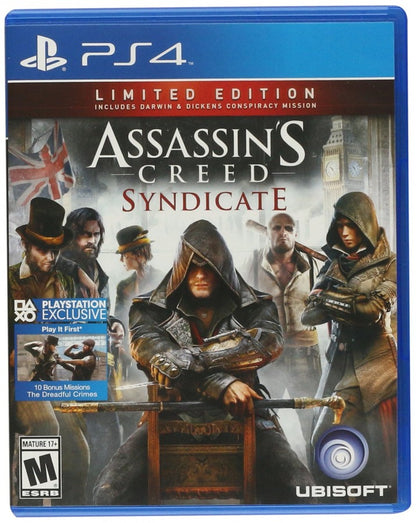 Assassin's Creed Syndicate Limited Edition PlayStation 4 game featuring open-world stealth action and collectible bonus content front cover