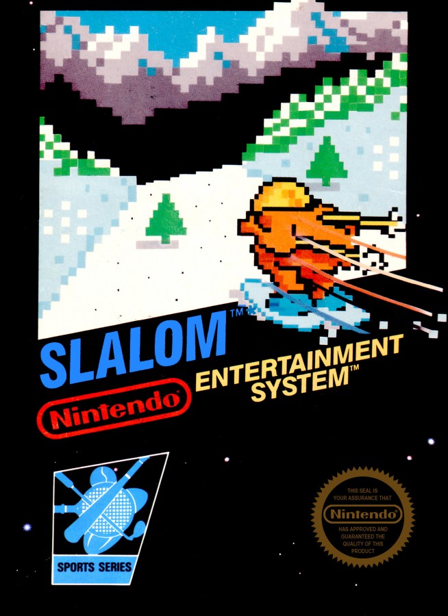RC Pro-AM – Nintendo Entertainment System (NES)Slalom Nintendo Entertainment System NES for retro video game enthusiasts featuring alpine skiing gameplay downhill racing challenges slalom course navigation fast paced winter sports action responsive controls classic arcade style competition and collectible gaming appeal cover art