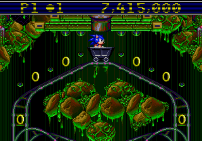 Sonic Spinball Sega Genesis arcade-style pinball game featuring Sonic the Hedgehog in fast-paced action levels gameplay
