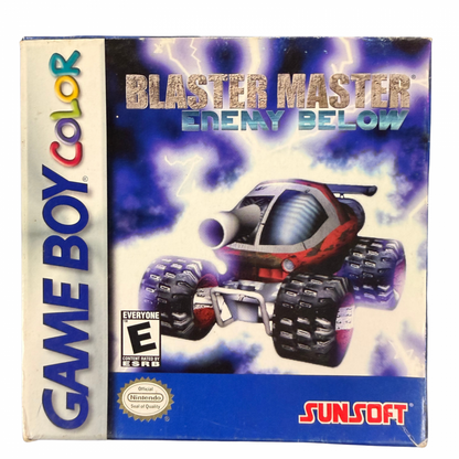 Blaster Master Enemy Below Game Boy Color GBC video game featuring action platforming gameplay underground exploration vehicle combat weapon upgrades enemy battles boss fights and classic handheld adventure retro video game collection collectible gaming appeal cover art