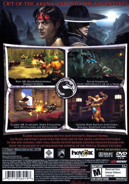 Mortal Kombat Shaolin Monks PlayStation 2 (PS2) beat em up action video game back of case