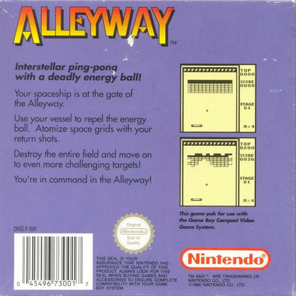 Alleyway back cover art for Game Boy (GB) video game