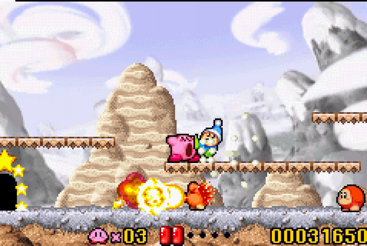 Kirby: Nightmare in Dreamland gameplay for Game Boy Advance game only featuring classic side-scrolling platformer action and colorful Kirby gameplay 