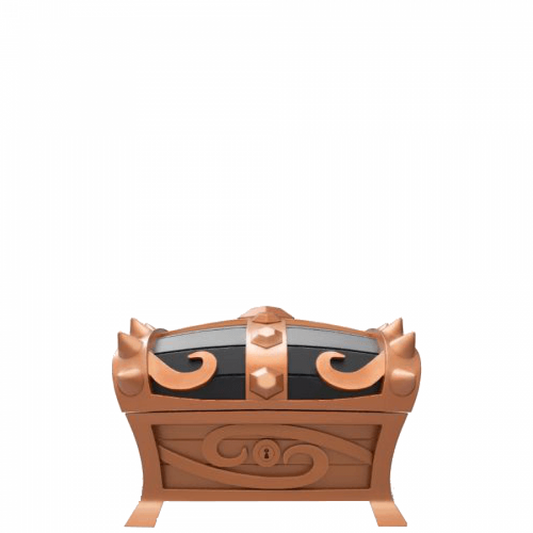 Bronze Mystery Chest Skylanders Imaginators figure, small treasure chest with bronze finish and detailed design on portal base, unlocks in-game rewards and items, collectible accessory from Skylanders Imaginators series