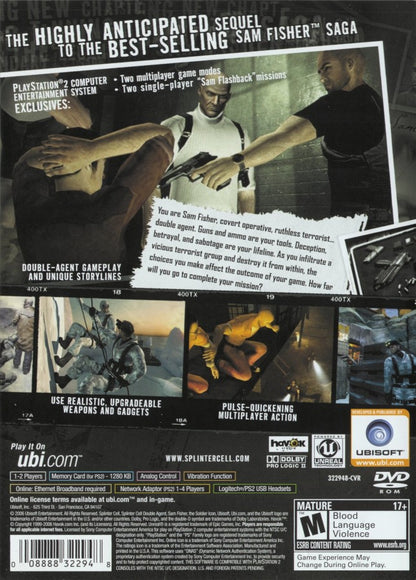 Tom Clancys Splinter Cell Double Agent PlayStation 2 retro video game stealth action back of case (2006)