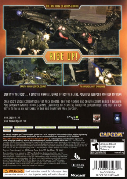 Dark Void back of case for Xbox 360 (X360) sci-fi action shooter video game