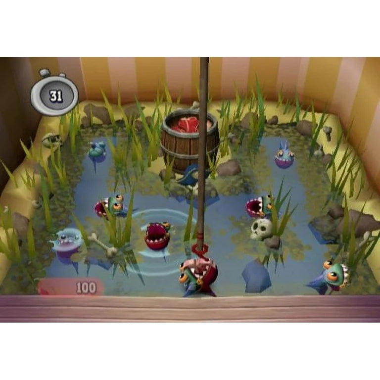 Wonder World Amusement Park gameplay for Nintendo Wii (Wii) featuring carnival‑style mini‑games, colorful rides, and family‑friendly attractions in a whimsical theme park setting.