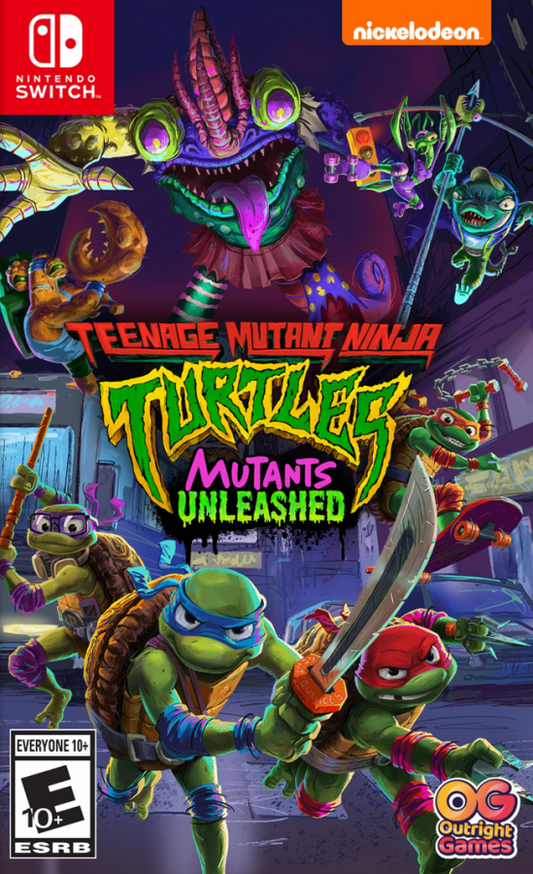 Teenage Mutant Ninja Turtles Mutants Unleashed Nintendo Switch for action adventure video game fans featuring iconic TMNT characters fast paced combat platforming gameplay mutant battles colorful environments teamwork abilities pizza loving heroes animated adventure collectible gaming appeal front cover art 