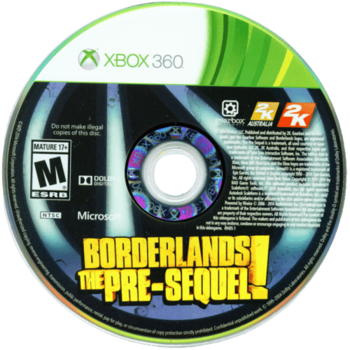 Borderlands: The Pre-Sequel disc for Xbox 360 (X360) first-person shooter role-playing video game