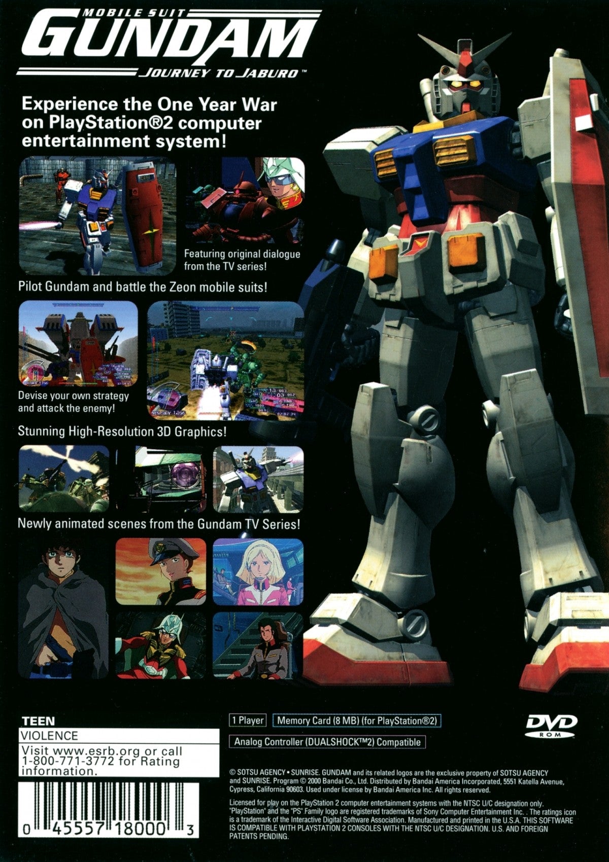 Retro Mobile Suit Gundam Journey to Jaburo PS2 inspired design featuring classic anime mech combat aesthetic vintage PlayStation 2 Earth Federation military campaign mobile suit battles ground warfare sci fi action cinematic Gundam storytelling nostalgic gameplay presentation- back of case