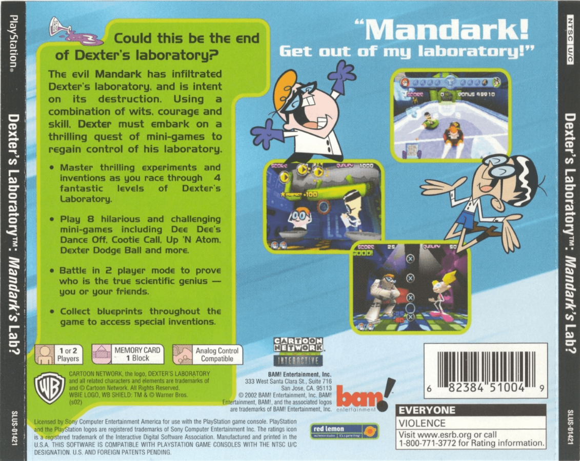 Dexter's Laboratory: Mandark's Lab back of case for PlayStation 1 (PS1) retro video game