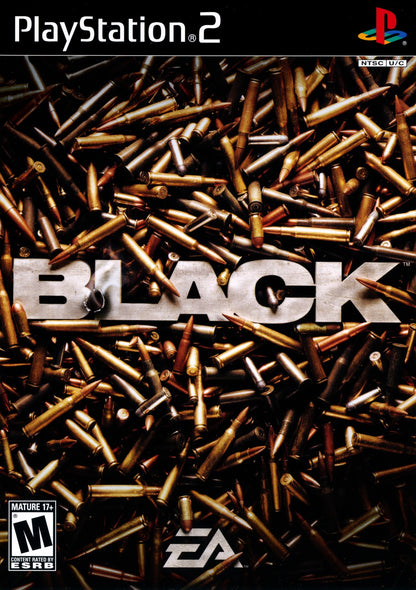 Black PS2 Sony PlayStation 2 first person shooter FPS military action game Criterion Games cinematic gunplay destructible environments heavy weapons realistic combat missions fast paced shooting focus retro gaming PlayStation 2 software video game title cover art