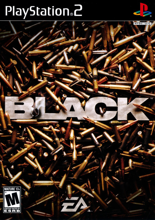 Black PS2 Sony PlayStation 2 first person shooter FPS military action game Criterion Games cinematic gunplay destructible environments heavy weapons realistic combat missions fast paced shooting focus retro gaming PlayStation 2 software video game title cover art