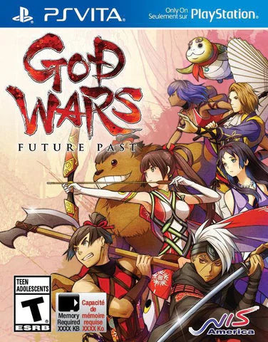 God Wars Future Past cover art for PlayStation Vita video game, tactical RPG, turn-based strategy, Japanese mythology, handheld console title