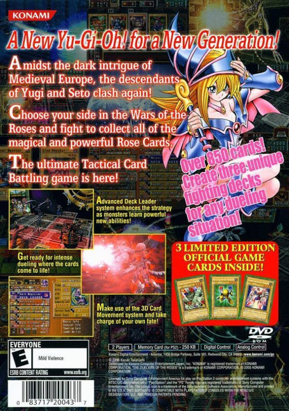 Yu-Gi-Oh! The Duelists of the Roses back cover art for Playstation 2 (PS2) video game. 