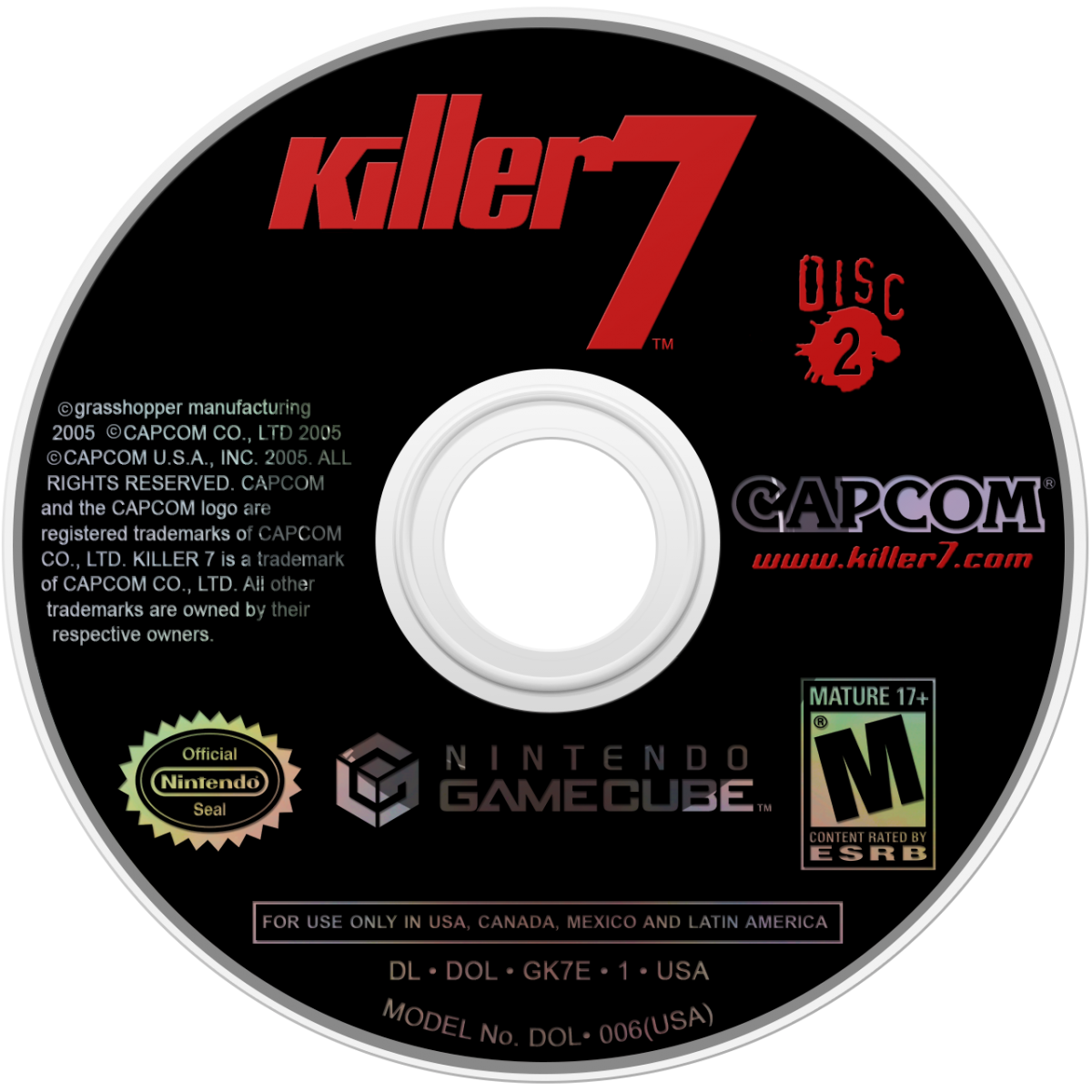 Killer7 Nintendo GameCube GCN for action adventure video game fans featuring stylish cel shaded visuals psychological thriller storyline first person shooting puzzle solving multiple playable assassins unique gameplay mechanics surreal atmosphere cult classic Capcom adventure collectible gaming appeal disc 2