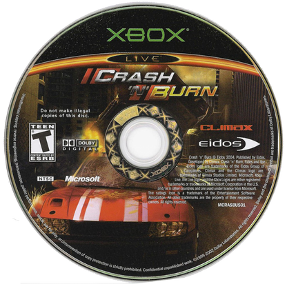 Crash N’ Burn for Xbox featuring high-speed racing and destructive crash action visuals disc