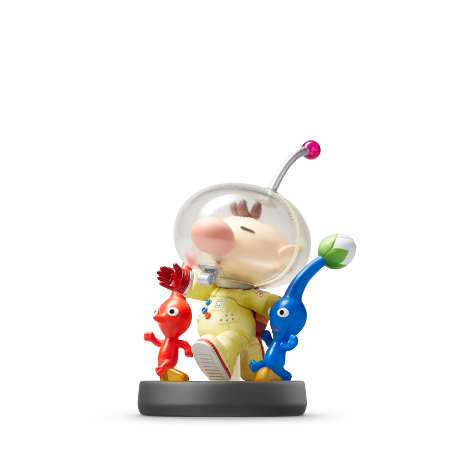 Olimar Amiibo loose featuring Captain Olimar in his spacesuit with his three Pikmin, compatible with Super Smash Bros. bonuses.