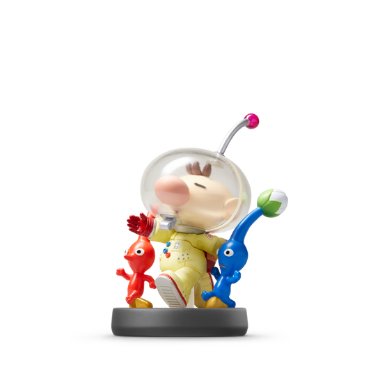Olimar Amiibo loose featuring Captain Olimar in his spacesuit with his three Pikmin, compatible with Super Smash Bros. bonuses.