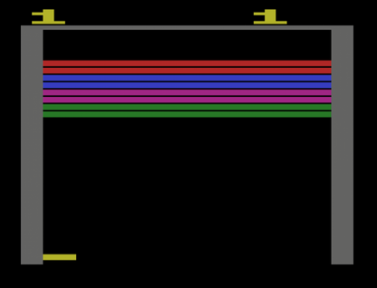 Super Breakout retro Atari 2600 video game featuring arcade brick breaker gameplay, paddle ball action, multiplayer challenges and classic Atari entertainment -title screen