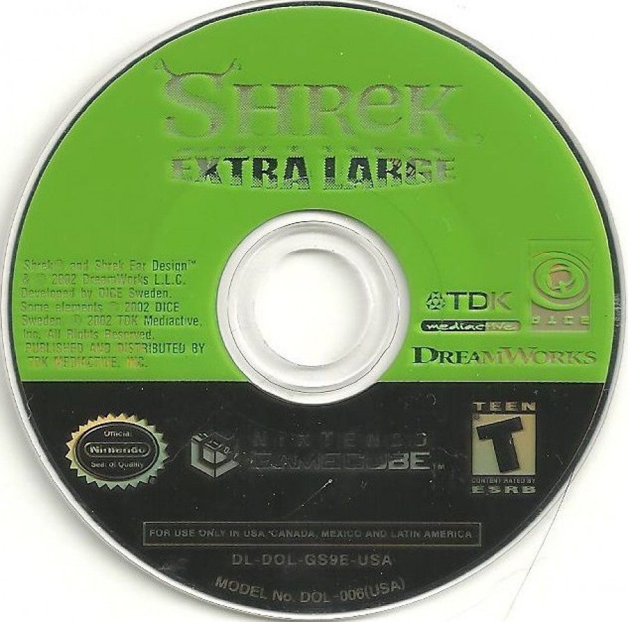 Shrek: Extra Large disc for Nintendo GameCube (GC) action adventure video game