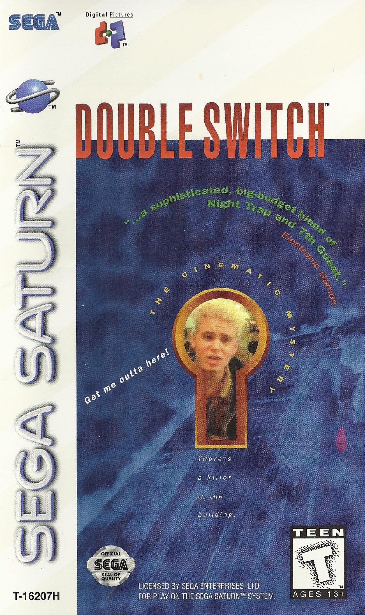 Double Switch Sega Saturn full motion video FMV interactive movie puzzle game surveillance camera switching traps gameplay starring Corey Haim suspense thriller mansion setting live action footage branching story retro gaming Sega Saturn software video game title cover art 