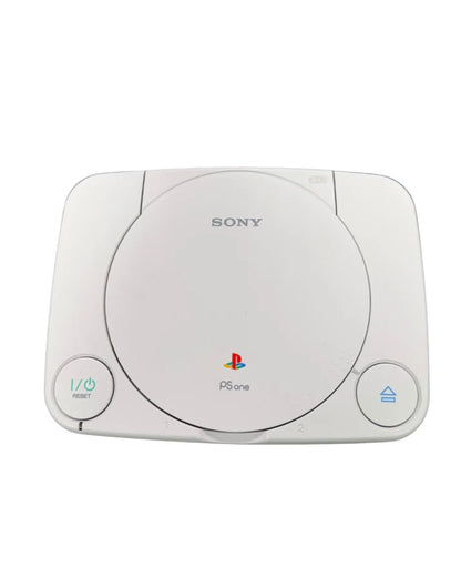 PlayStation PSone Slim console for retro video game enthusiasts featuring compact original Sony hardware built in controller ports PlayStation PS1 game compatibility memory card support AV output classic gaming system collectible gaming appeal front view