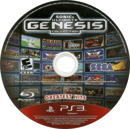 Sonic's Ultimate Genesis Collection [Greatest Hits] disc cover art for PlayStation 3 video game.  