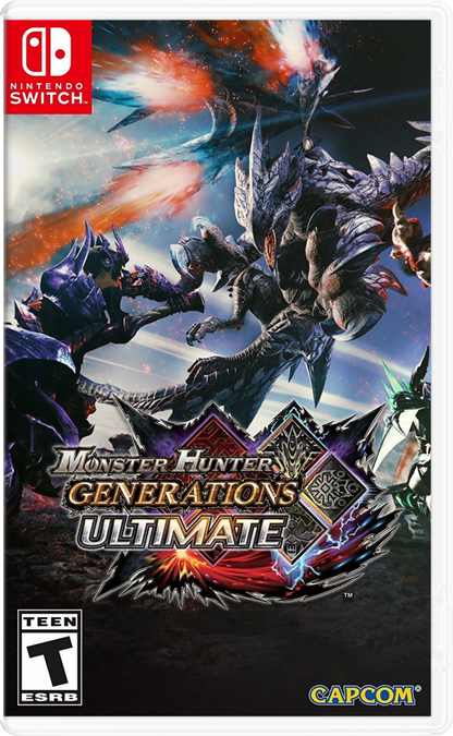 Monster Hunter Generations Ultimate Nintendo Switch inspired design featuring epic action role playing adventure aesthetic massive monster battles legendary weapons cooperative hunting quests vast fantasy environments deep character progression gameplay presentation cover art