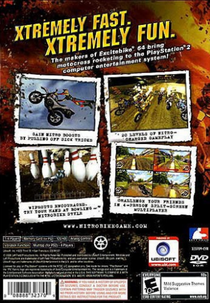Nitrobike – PlayStation 2 (PS2) video game back of case, arcade-style motocross racing game.