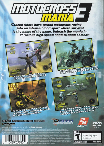 Motocross Mania 3 – PlayStation 2 (PS2) motocross racing video game back of case