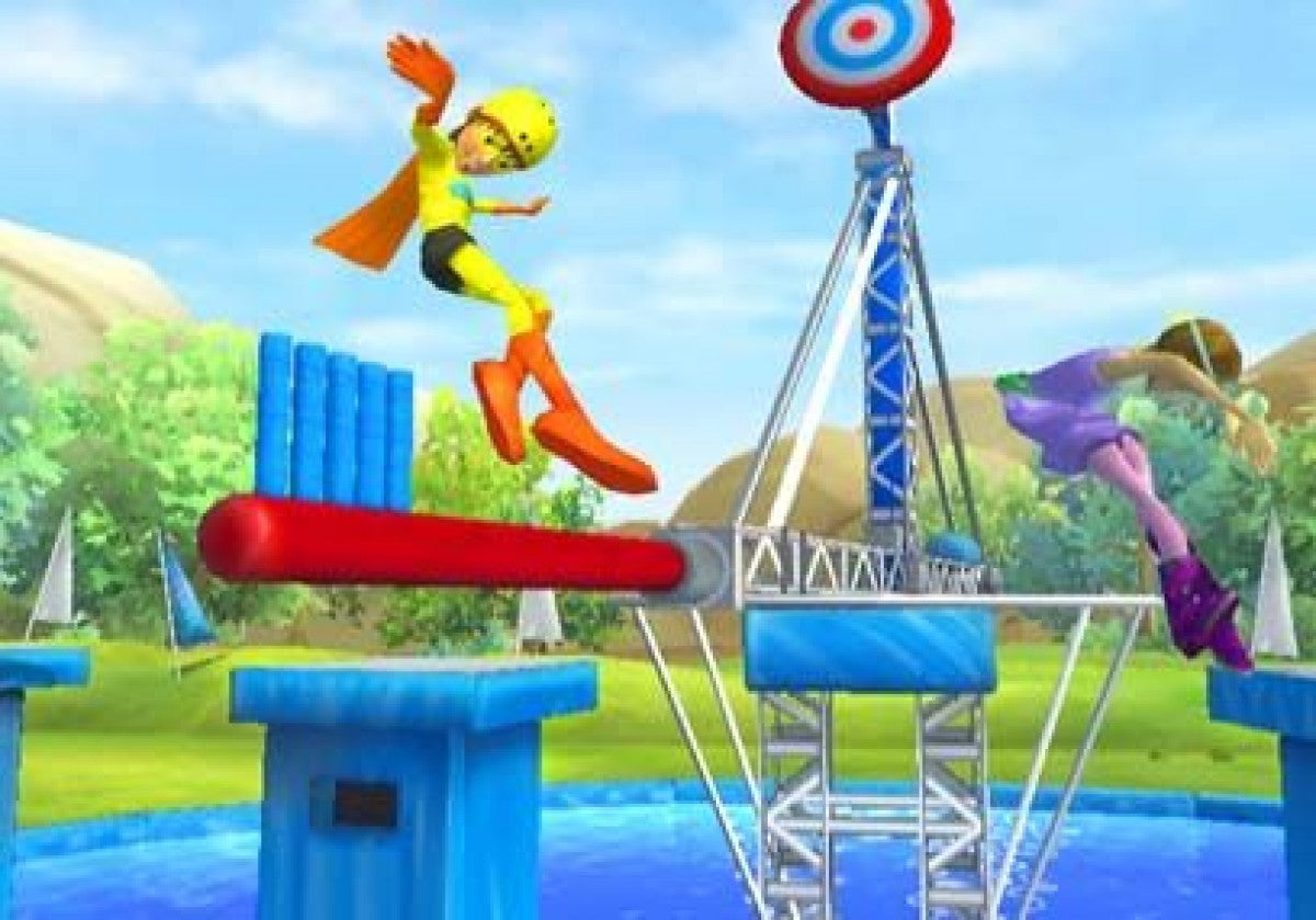 Wipeout: The Game gameplay for Nintendo Wii (Wii) featuring obstacle course challenges inspired by the TV show, motion‑controlled gameplay, and hilarious wipeout moments.