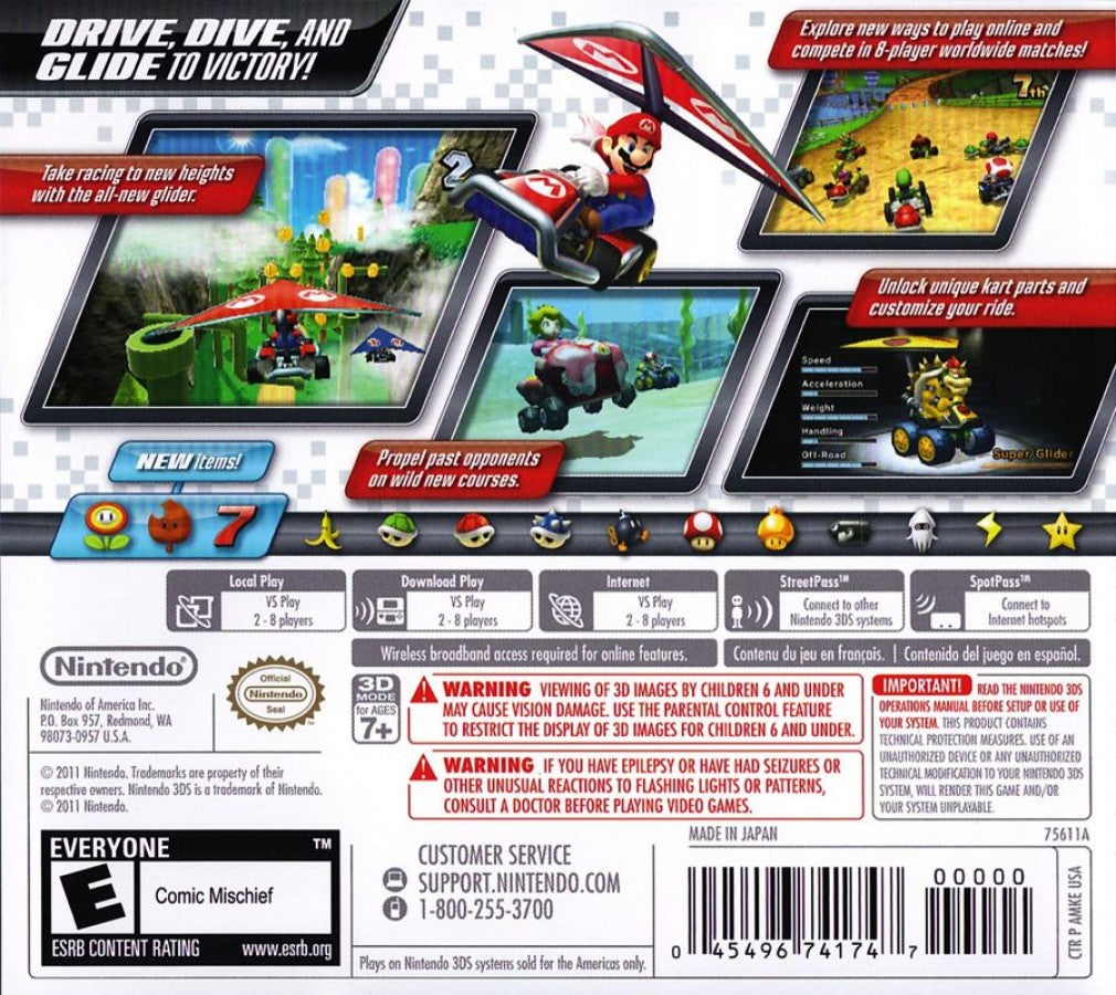 Mario Kart 7 back of case for Nintendo 3DS (3DS) racing video game